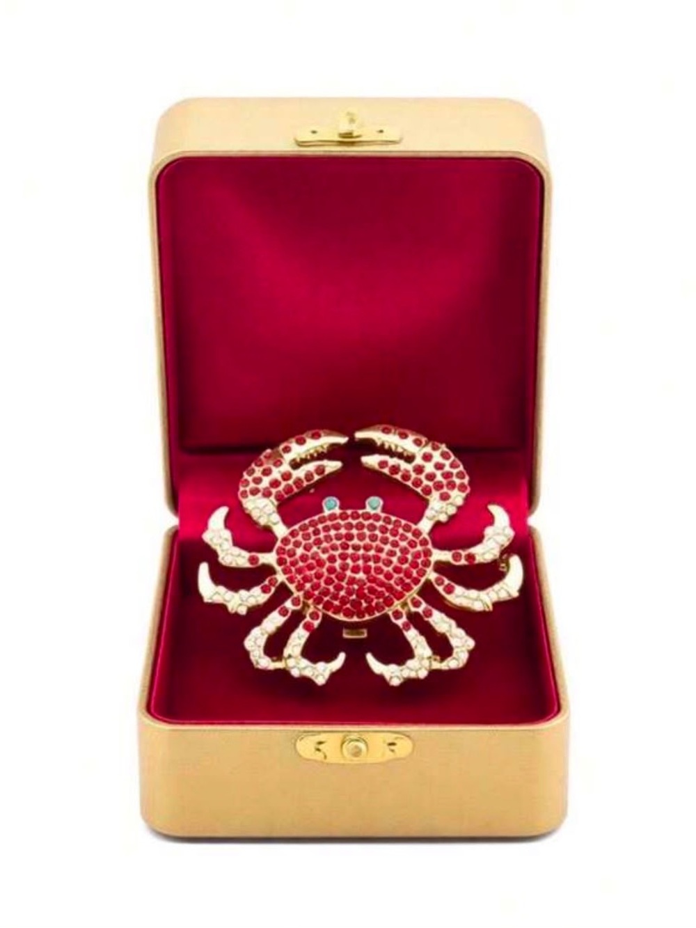 Gold-Tone Crab Brooch with Red and Aqua Crystals - Picture 4 of 7